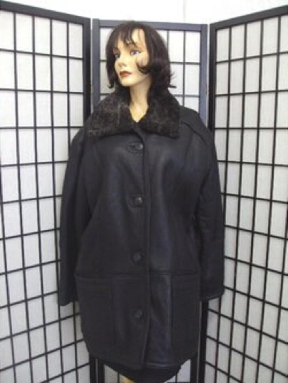 Showroom New Black Lamb Sheepskin Shearling Fur Jacket Coat Women Size 10-12